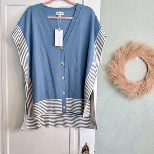 Wanderlux Blue Striped V-Neck Button Cardigan